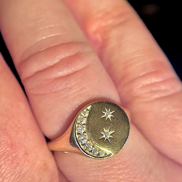 VINTAGE sz7 moon & star Celestial COIN SIGNET 925/ YG VERMEIL RING EUC! 3.55g - Picture 10 of 17
